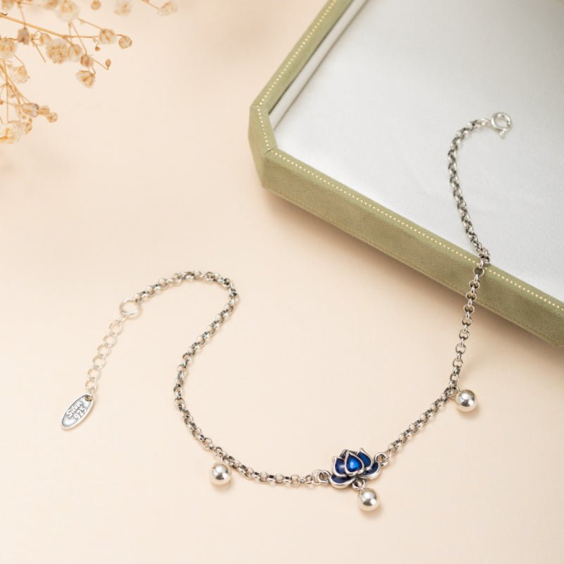 Bracelet de Cheville Lotus avec Clochette – Bijou Argent 925 - Biloria