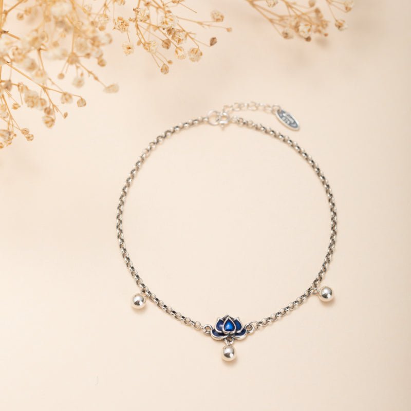 Bracelet de Cheville Lotus avec Clochette – Bijou Argent 925 - Biloria