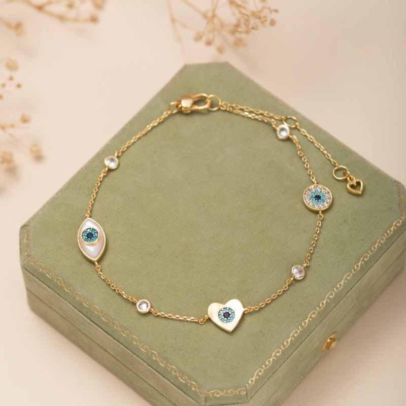 Bracelet de Cheville Mauvais Œil Plaqué Or – Danse Légère Protection - Biloria