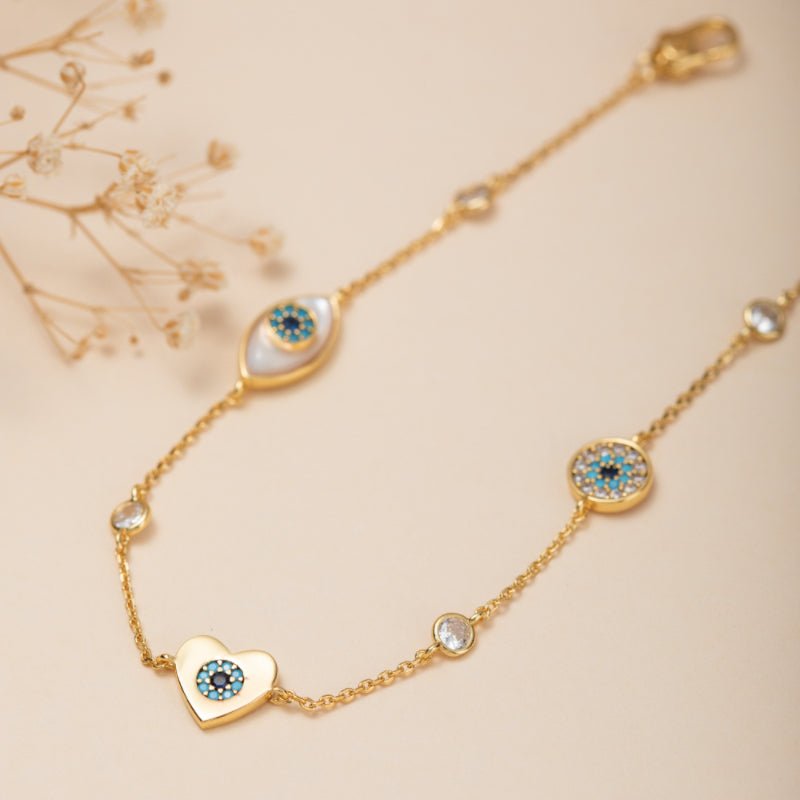 Bracelet de Cheville Mauvais Œil Plaqué Or – Danse Légère Protection - Biloria