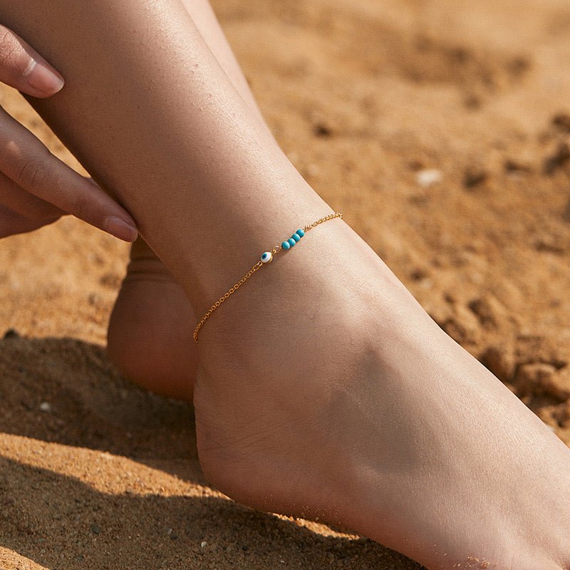 Bracelet de Cheville Mauvais Œil Turquoise Plaqué Or - Biloria