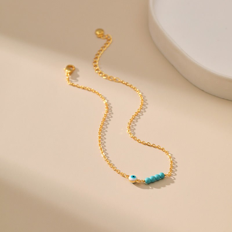 Bracelet de Cheville Mauvais Œil Turquoise Plaqué Or - Biloria