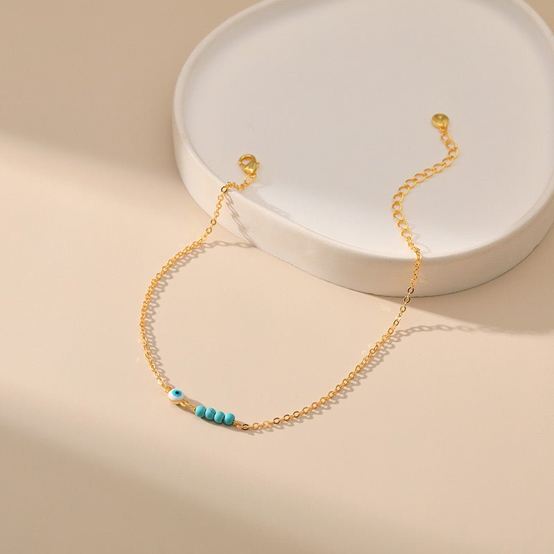 Bracelet de Cheville Mauvais Œil Turquoise Plaqué Or - Biloria