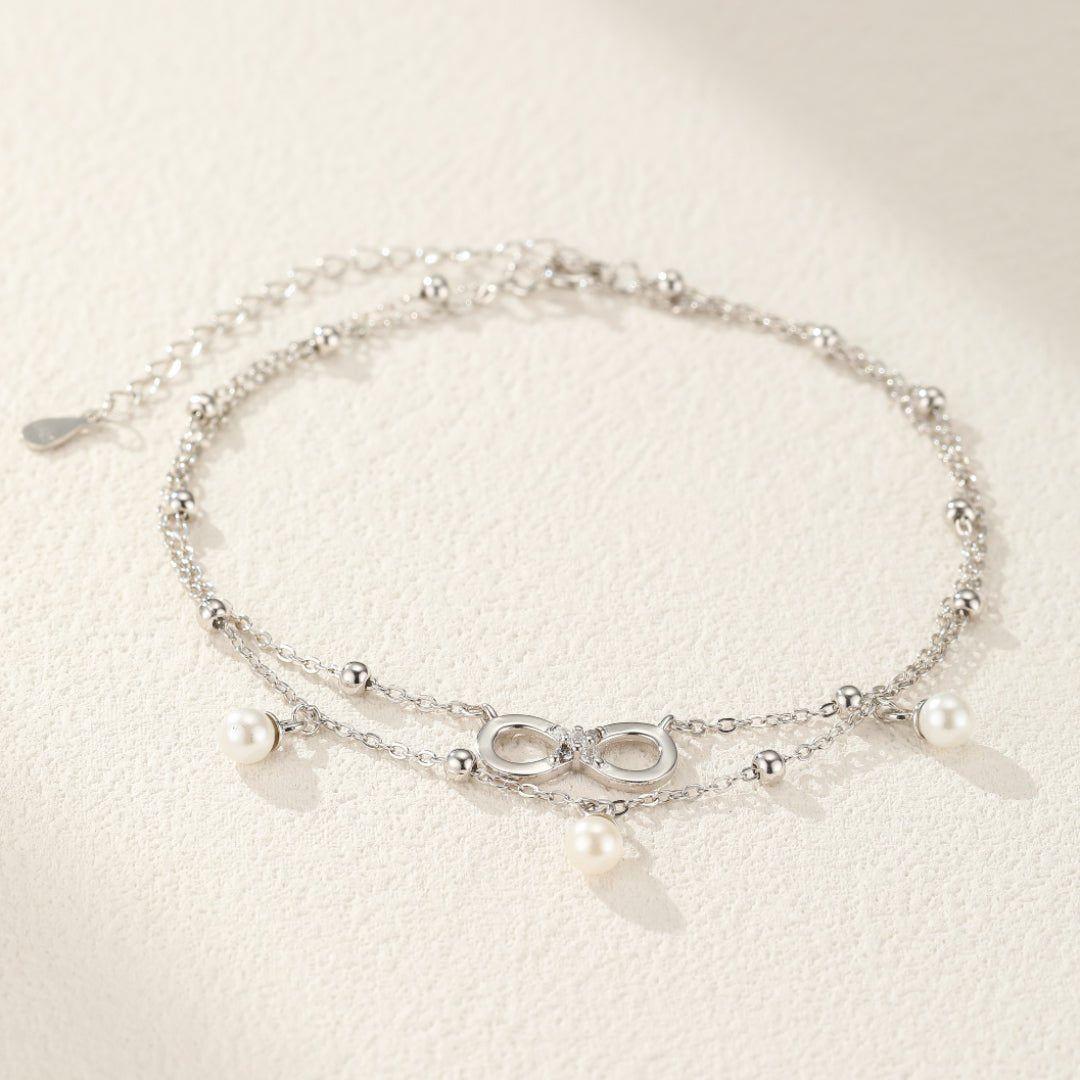 Bracelet de Cheville Perle Infini Argent 925 – Bijou Symbolique - Biloria