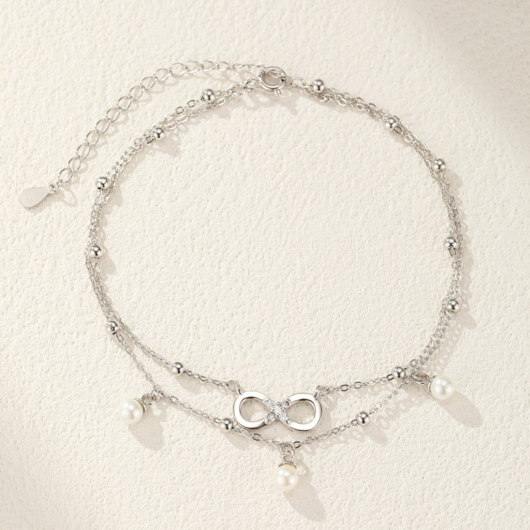 Bracelet de Cheville Perle Infini Argent 925 – Bijou Symbolique - Biloria