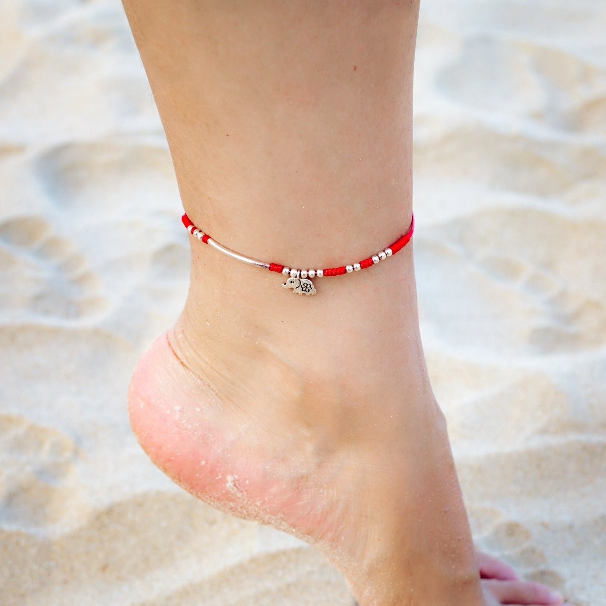 Bracelet de cheville perles rouges argent 925 - Biloria
