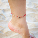 Bracelet de cheville perles rouges argent 925 - Biloria