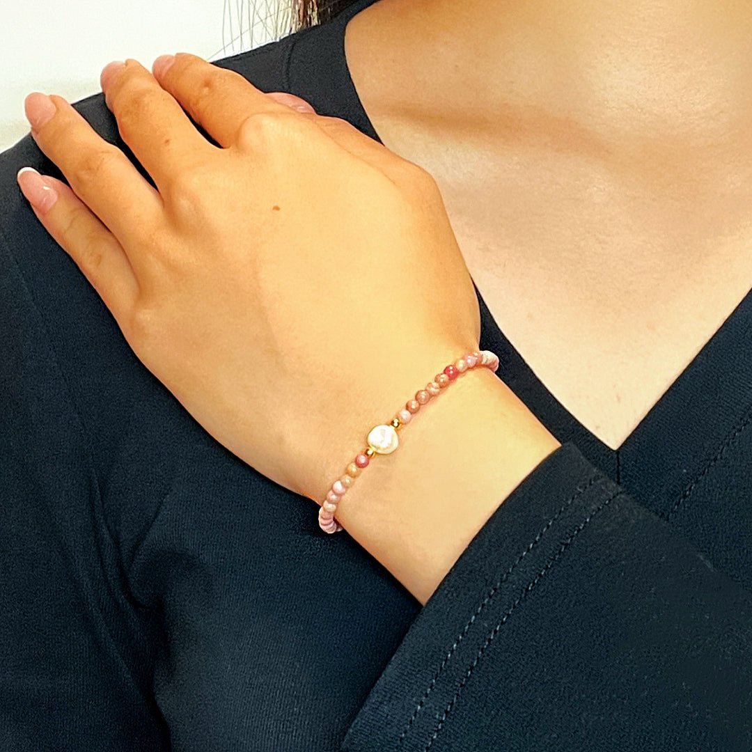 Bracelet double rang Rhodonite et perles d'eau douce - Biloria