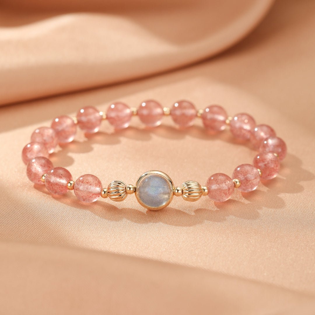 Bracelet élastique Quartz Fraise et Labradorite pierres naturelles - Biloria