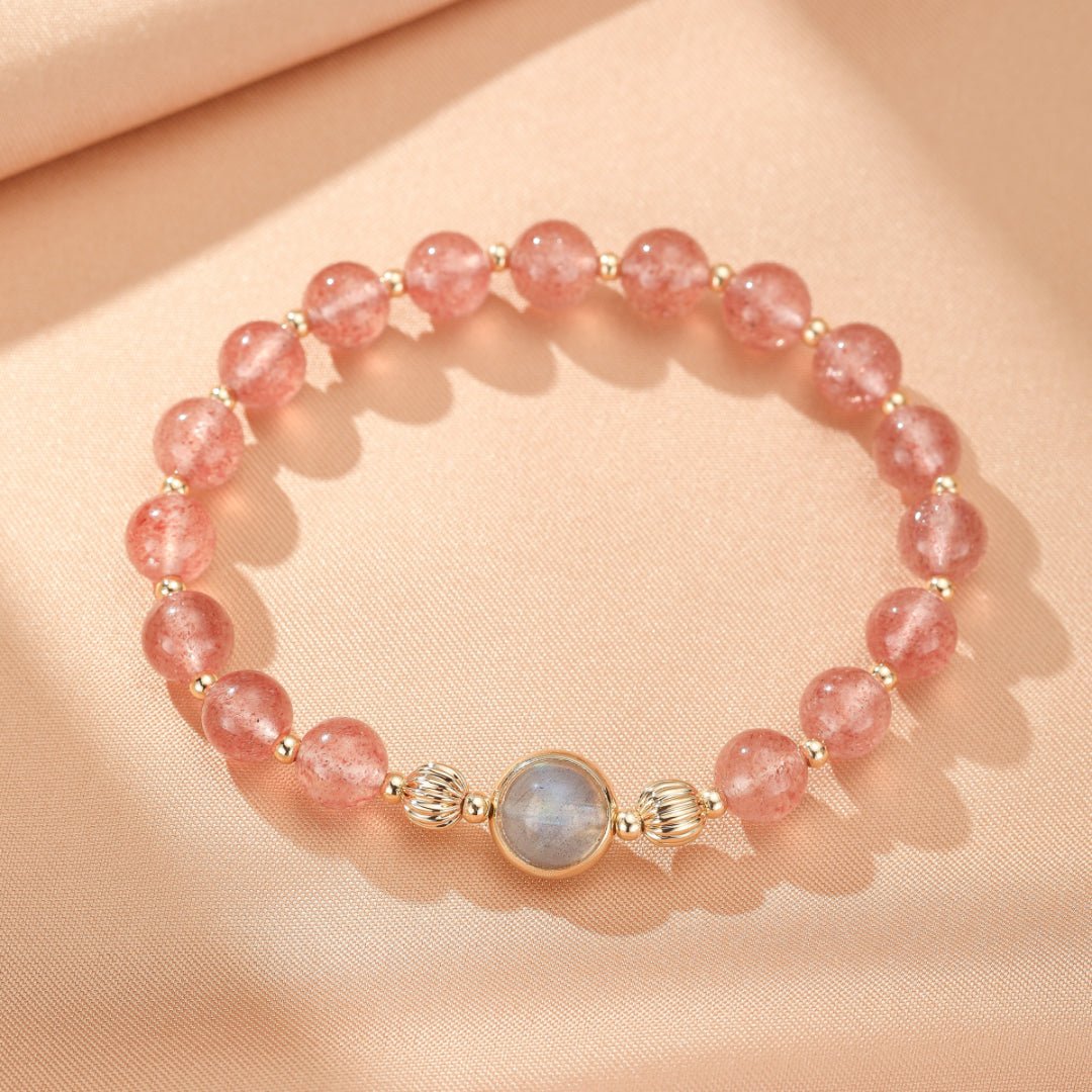 Bracelet élastique Quartz Fraise et Labradorite pierres naturelles - Biloria