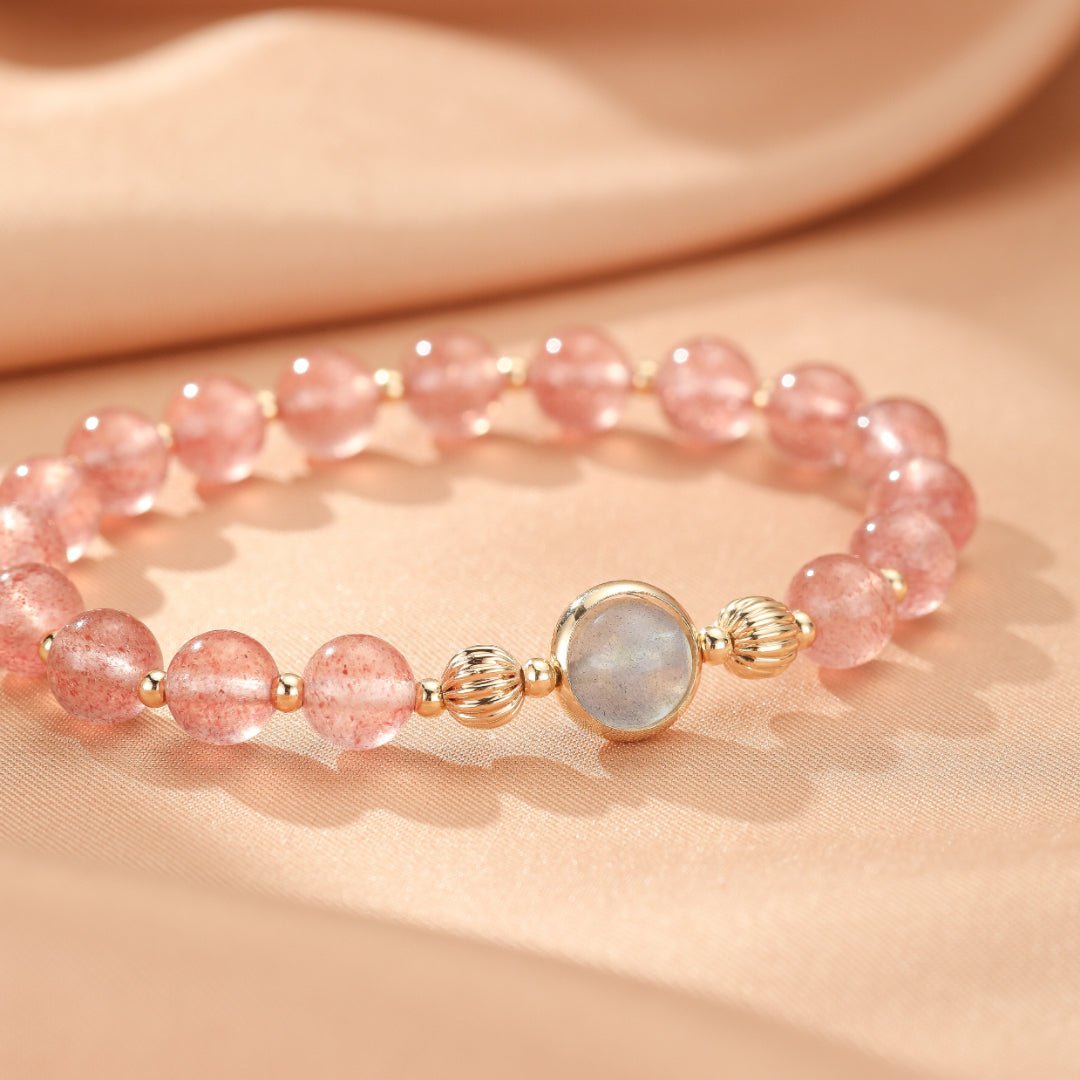 Bracelet élastique Quartz Fraise et Labradorite pierres naturelles - Biloria