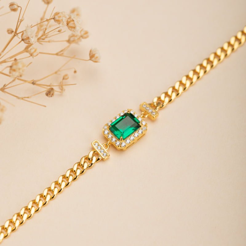Bracelet Émeraude Diadème Royal Argent Plaqué Or - Biloria