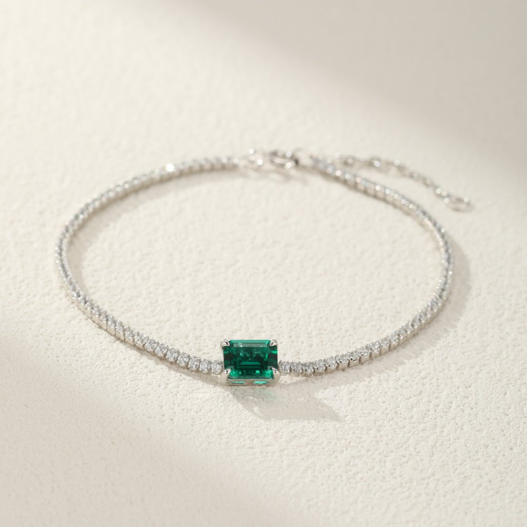 Bracelet Émeraude et Zircon, Argent 925 Fait Main - Biloria