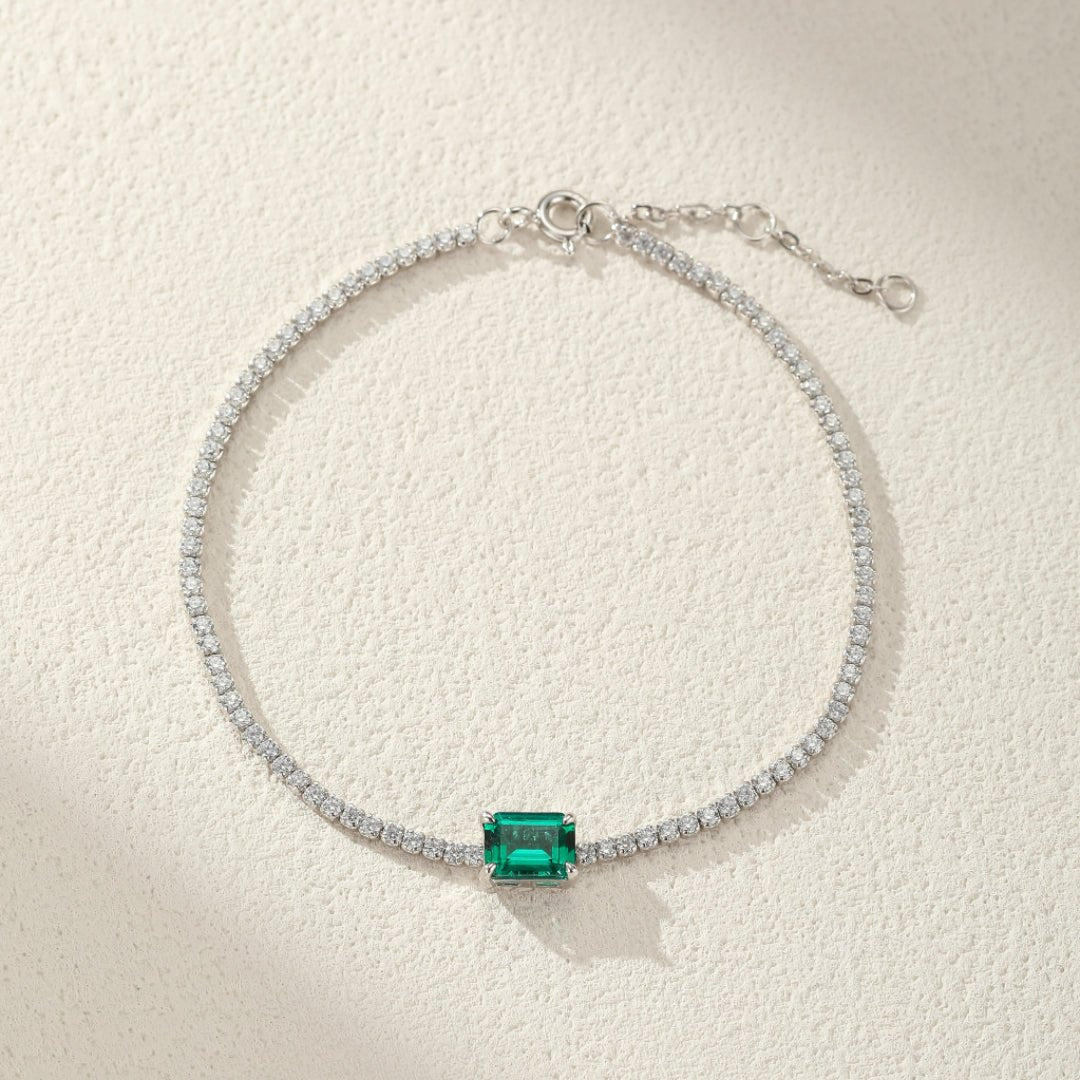 Bracelet Émeraude et Zircon, Argent 925 Fait Main - Biloria