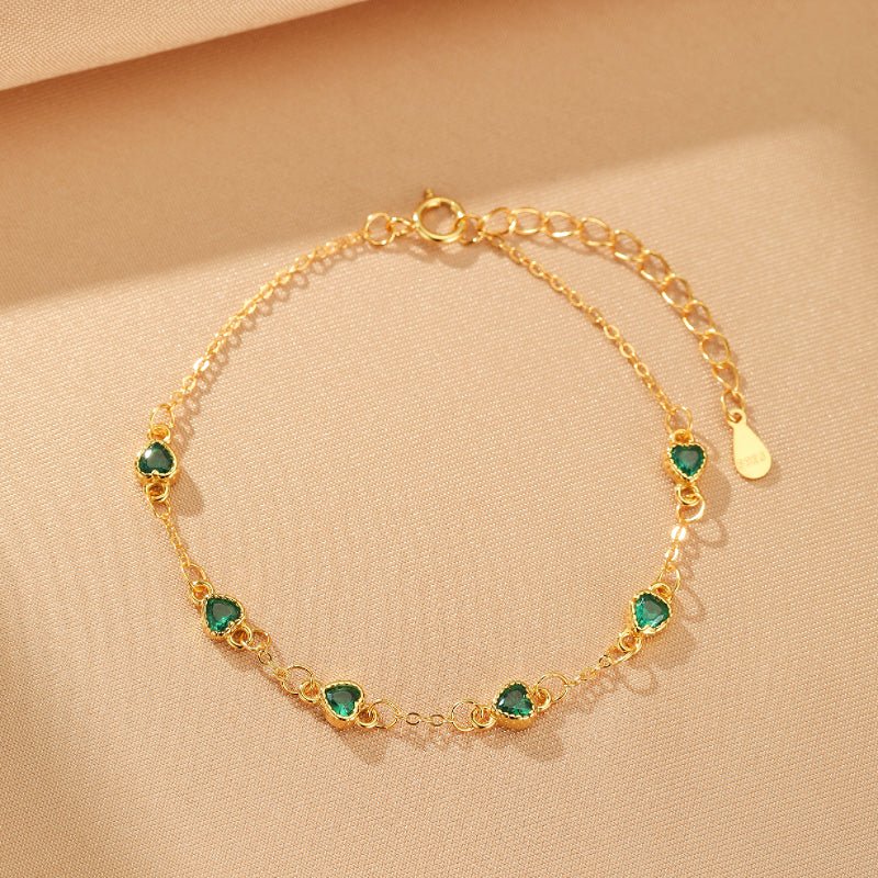 Bracelet Émeraude et Zircon, Argent Plaqué Or - Biloria