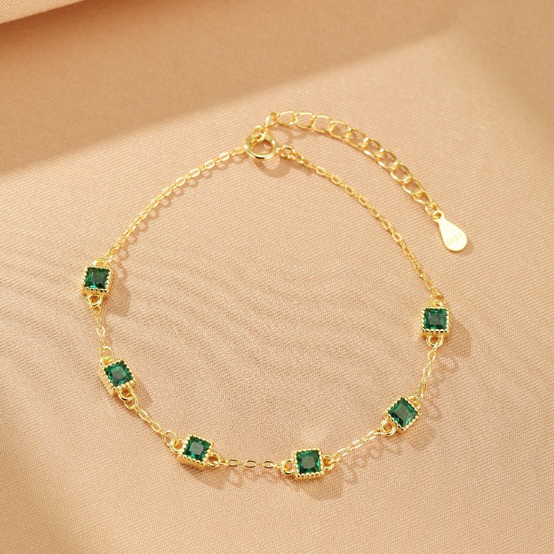 Bracelet Émeraude et Zircon, Argent Plaqué Or - Biloria