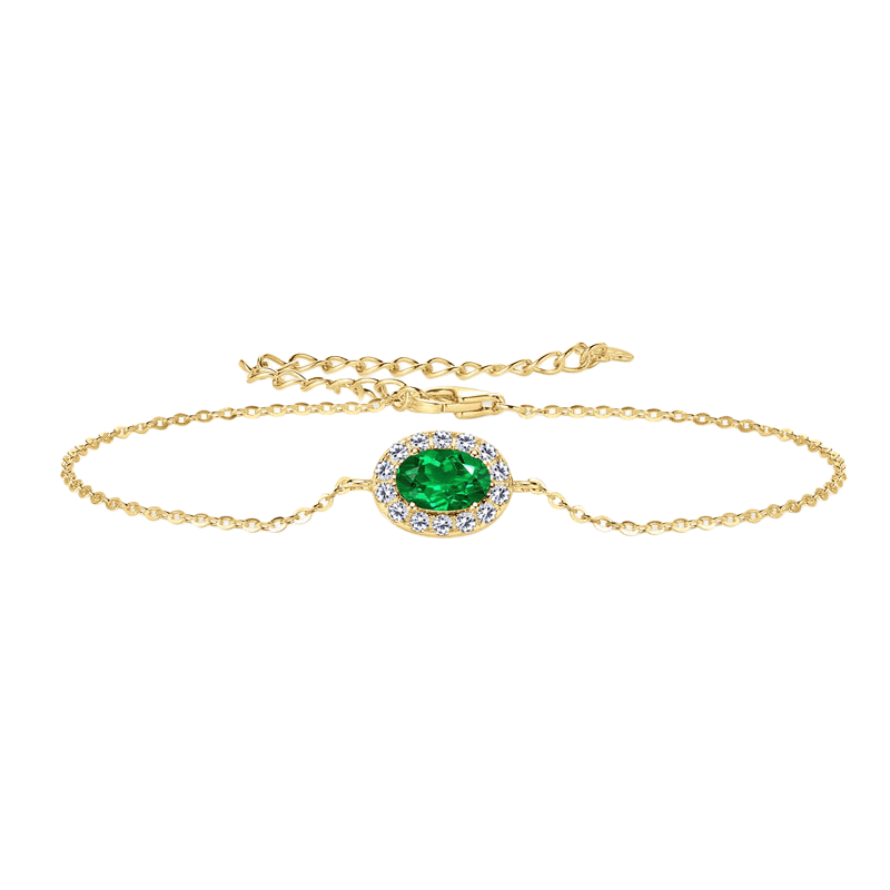 Bracelet Émeraude et Zircon – Argent Plaqué Or Ajustable - Biloria