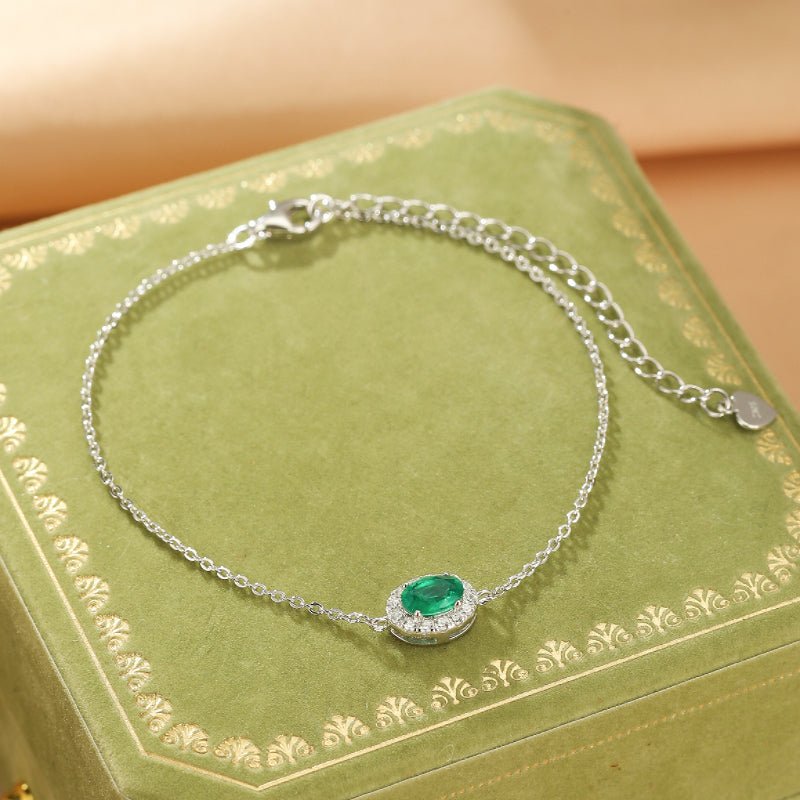 Bracelet Émeraude et Zircon – Argent Plaqué Or Ajustable - Biloria