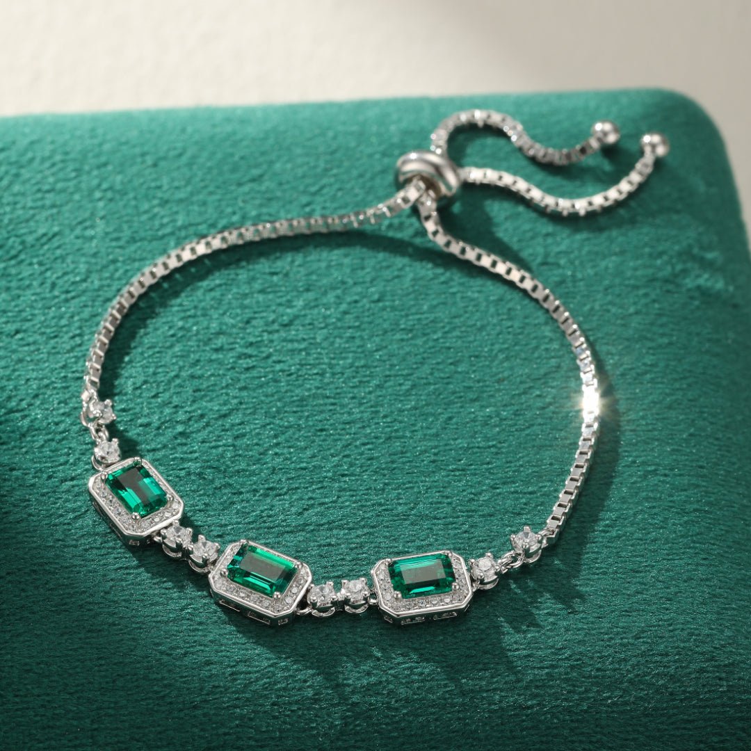 Bracelet Émeraude Jardin Secret en Argent Plaqué Platine - Biloria