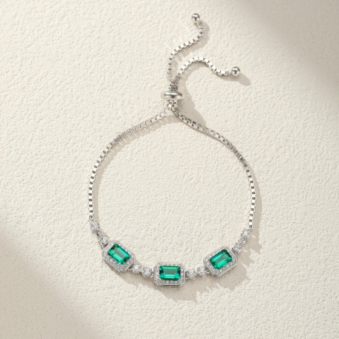 Bracelet Émeraude Jardin Secret en Argent Plaqué Platine - Biloria