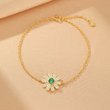 Bracelet Émeraude Zircon Fleur Argent Plaqué Or 18K - Biloria