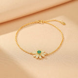 Bracelet Émeraude Zircon Fleur Argent Plaqué Or 18K - Biloria