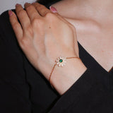 Bracelet Émeraude Zircon Fleur Argent Plaqué Or 18K - Biloria