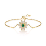 Bracelet Émeraude Zircon Fleur Argent Plaqué Or 18K - Biloria