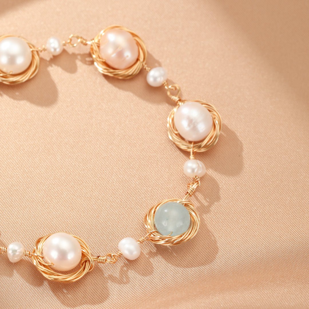 Bracelet en Aigue-marine et Perle – Bijou Tendance Bureau - Biloria