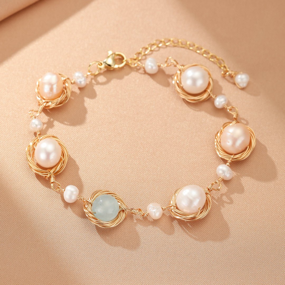 Bracelet en Aigue-marine et Perle – Bijou Tendance Bureau - Biloria