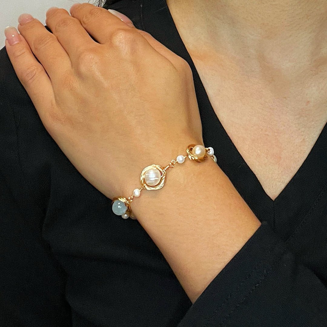 Bracelet en Aigue-marine et Perle – Bijou Tendance Bureau - Biloria