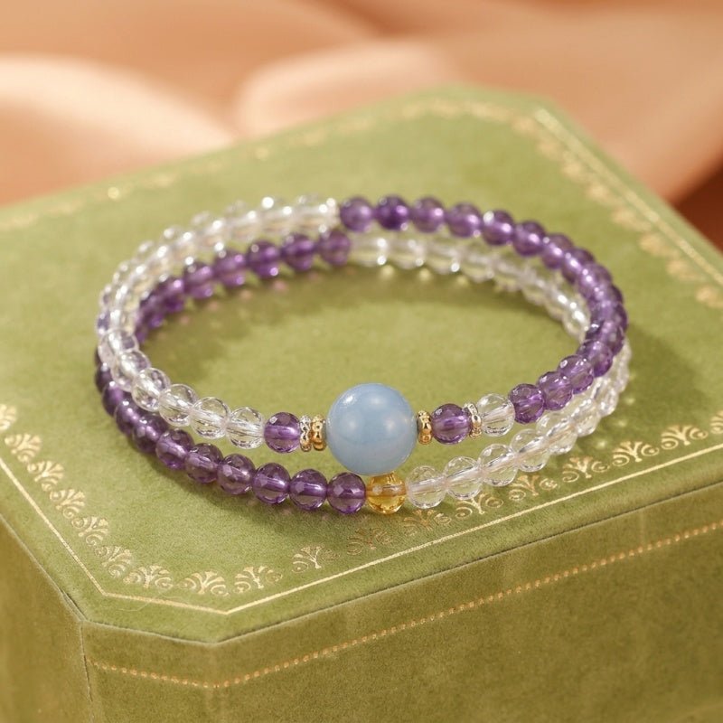 Bracelet en Améthyste, Cristal de Roche et Aigue-marine fait main - Biloria