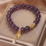 Bracelet en Améthyste et Perle avec Feuille Dorée - Biloria