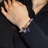 Bracelet en Améthyste et Quartz Clair avec Pendentif Papillon - Biloria