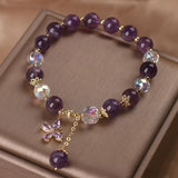 Bracelet en Améthyste et Quartz Clair avec Pendentif Papillon - Biloria