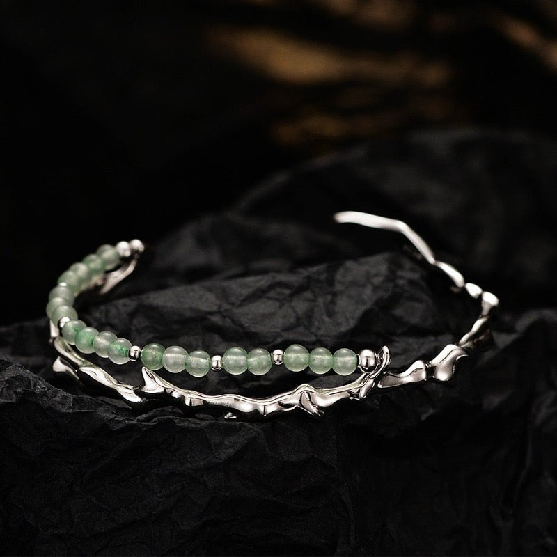 Bracelet en Aventurine et Argent 925 – Symbole Bambou - Biloria