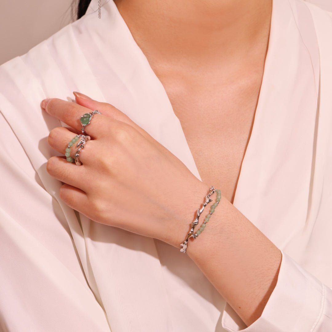 Bracelet en Aventurine et Argent 925 – Symbole Bambou - Biloria