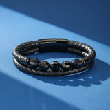 Bracelet en Cuir et Onyx Noir pour Homme - Biloria