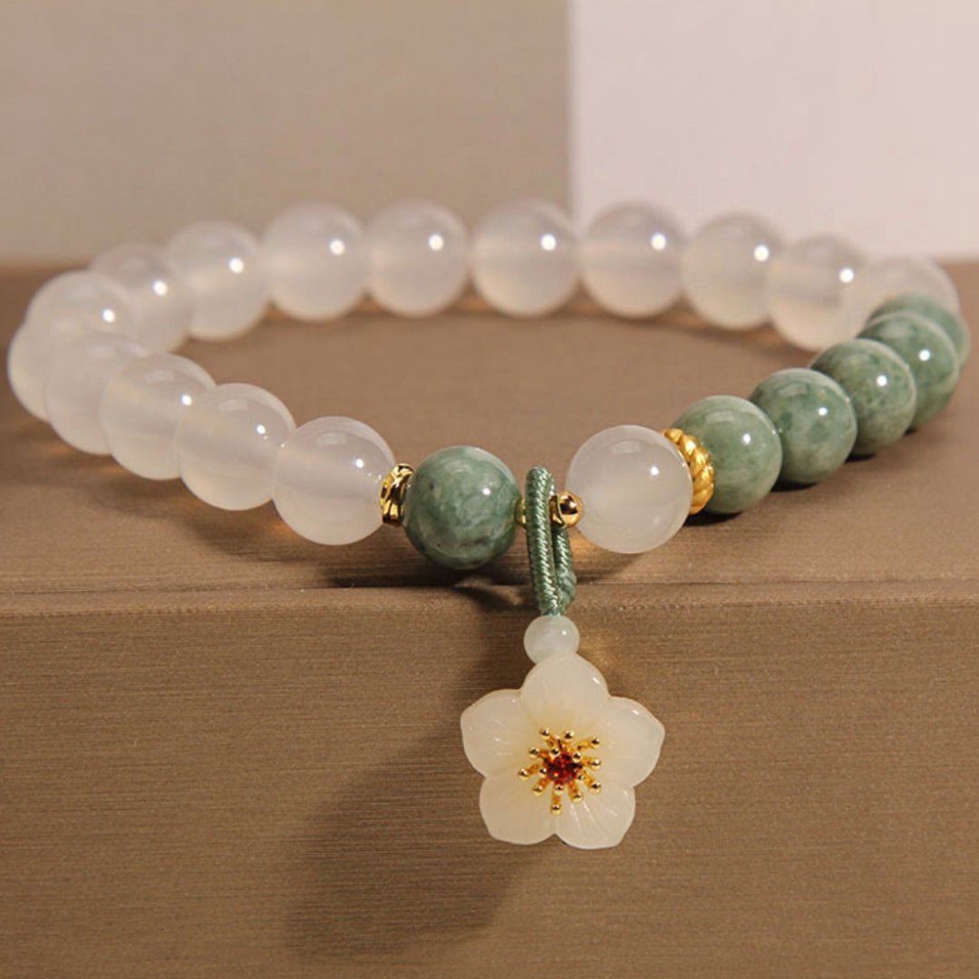 Bracelet en Jade et Agate avec Fleur de Cerisier - Biloria
