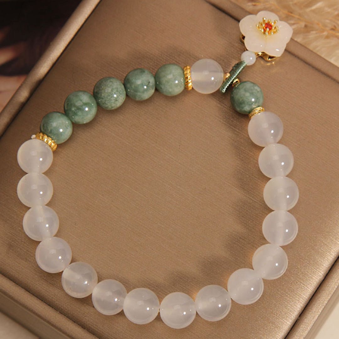 Bracelet en Jade et Agate avec Fleur de Cerisier - Biloria