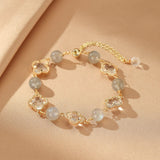Bracelet en Labradorite et Cristal de Roche avec Trèfle Porte-Bonheur - Biloria