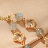 Bracelet en Labradorite et Cristal de Roche avec Trèfle Porte-Bonheur - Biloria