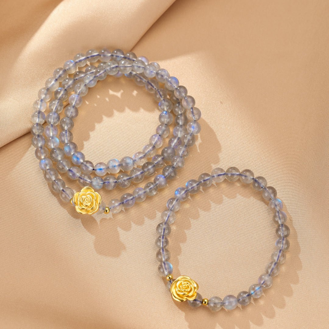 Bracelet en Labradorite et Rose Dorée pour Protection et Intuition - Biloria