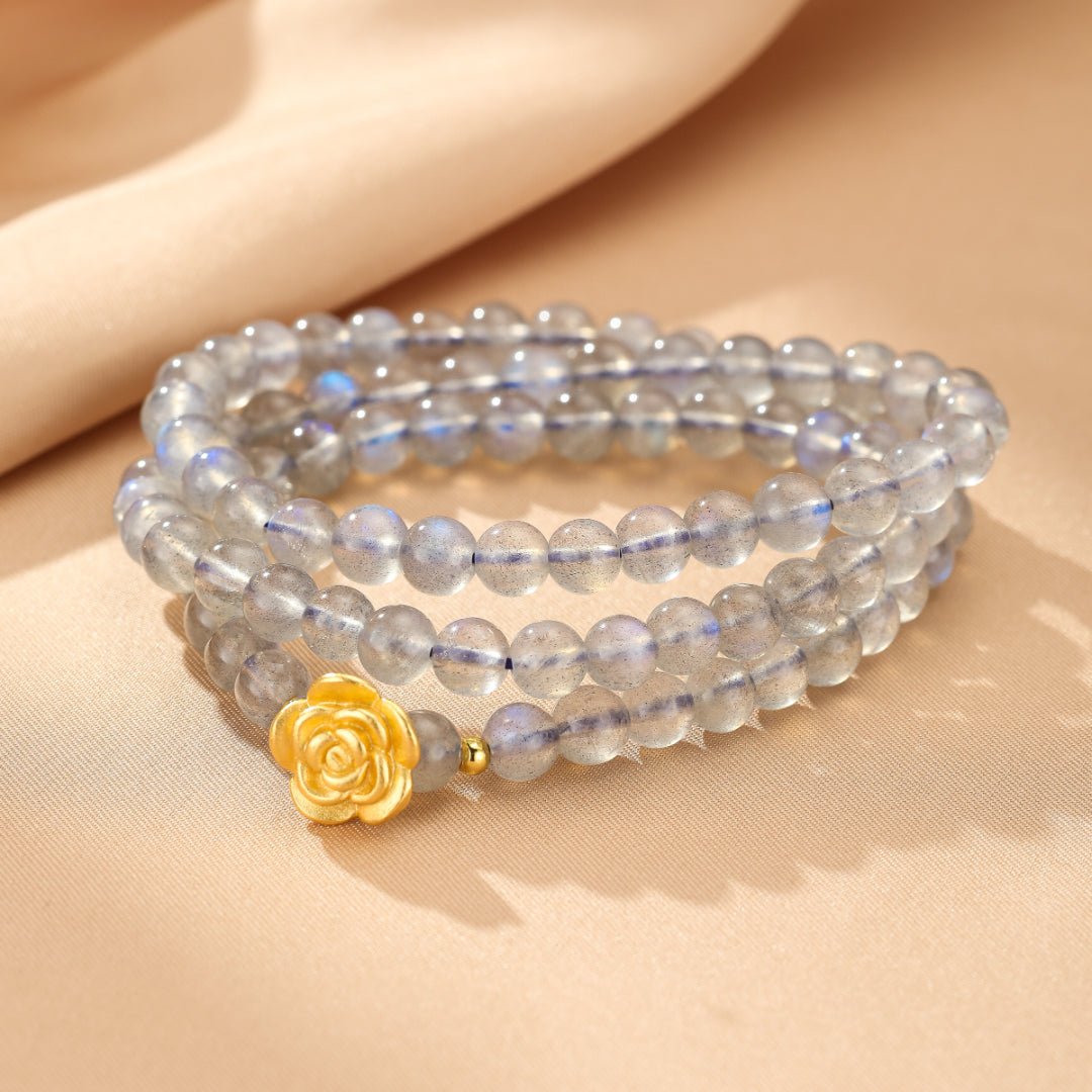 Bracelet en Labradorite et Rose Dorée pour Protection et Intuition - Biloria