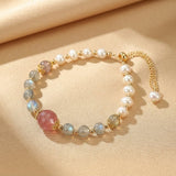 Bracelet en Labradorite, Perle et Quartz Fraise Aura Lumineuse - Biloria