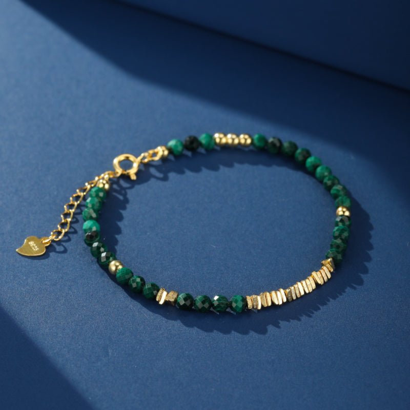 Bracelet en Malachite et Argent Plaqué Or pour Protection - Biloria