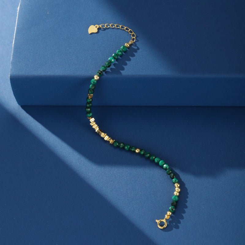 Bracelet en Malachite et Argent Plaqué Or pour Protection - Biloria