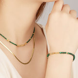 Bracelet en Malachite et Argent Plaqué Or pour Protection - Biloria