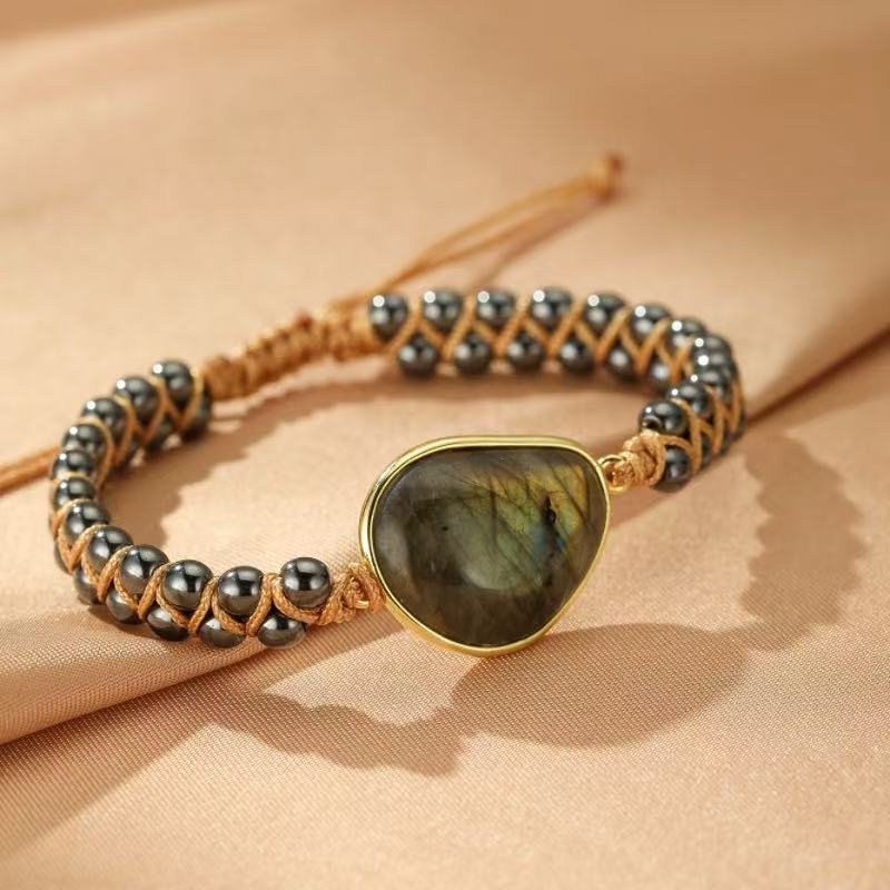 Bracelet en pierres naturelles Labradorite Hématite protection - Biloria
