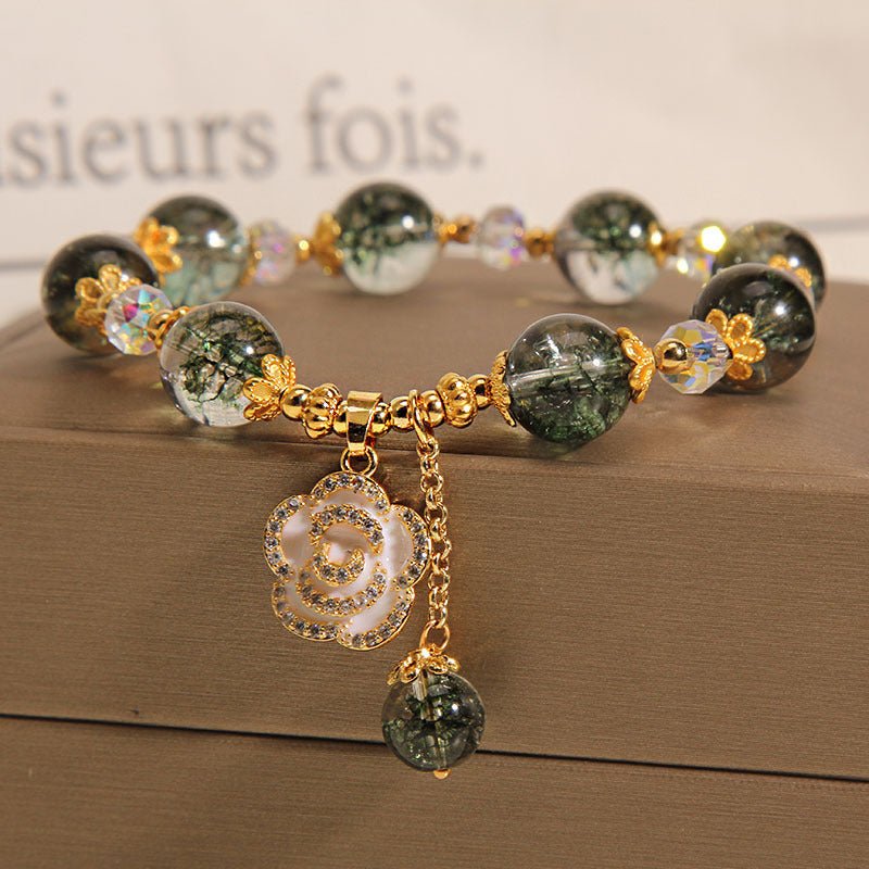Bracelet en Quartz Vert et Quartz Clair avec Pendentif Rose - Biloria